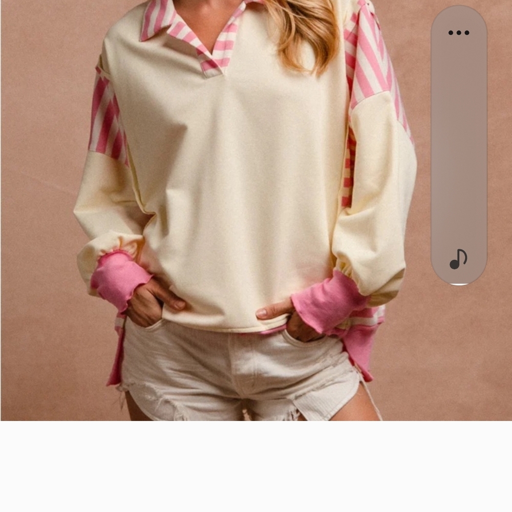 Cream and Pink Striped Pullover